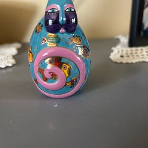 Laurel Burch Colorful Cat Figurine - Blue and Pink